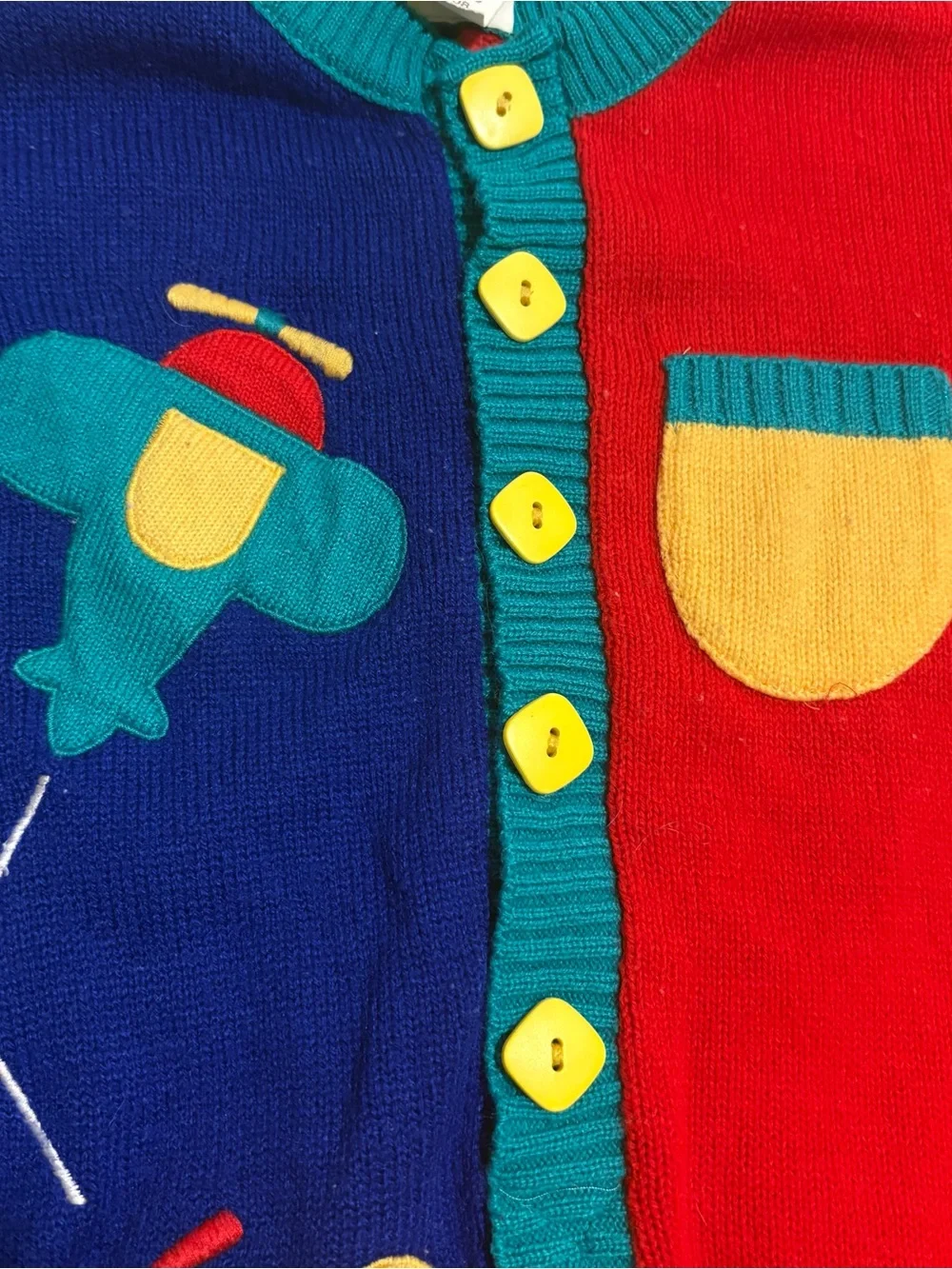 Vintage 80’s Rare Baby Togs Colorblock Knit Airplane One Piece Romper Size 3-6M